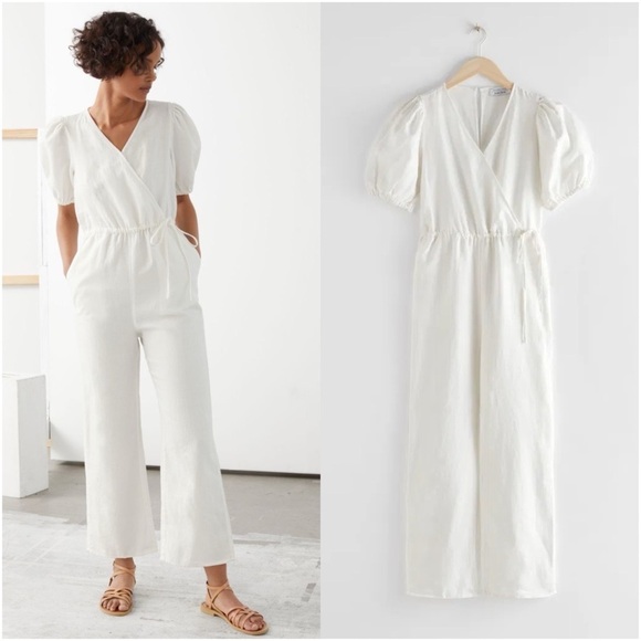 & OTHER STORIES Puff Sleeve 100% Linen Jumpsuit - Picture 1 of 6